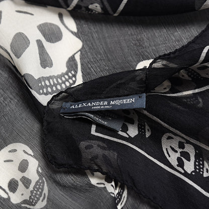 Alexander McQueen Silk Chiffon Skull Scarf Black Ivory 4 of 5