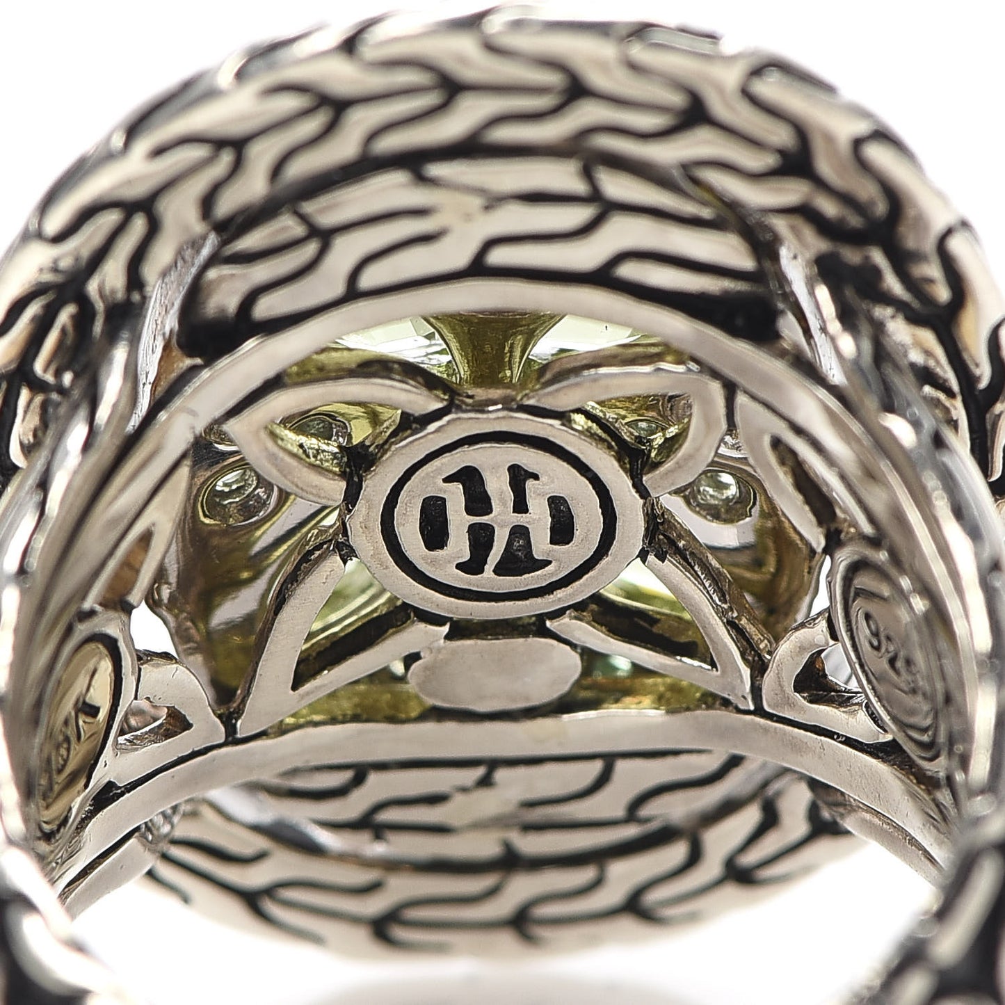 Sterling Silver 18K Yellow Gold Peridot Tsavorite Batu Kawung Ring 55 7.25