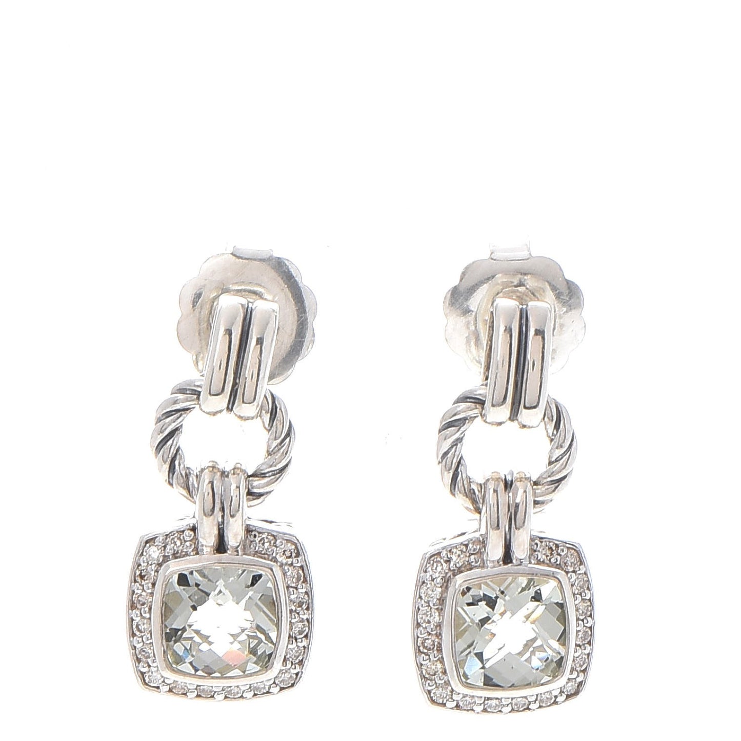 Sterling Silver Diamond Prasiolite Petite Albion Drop Earrings