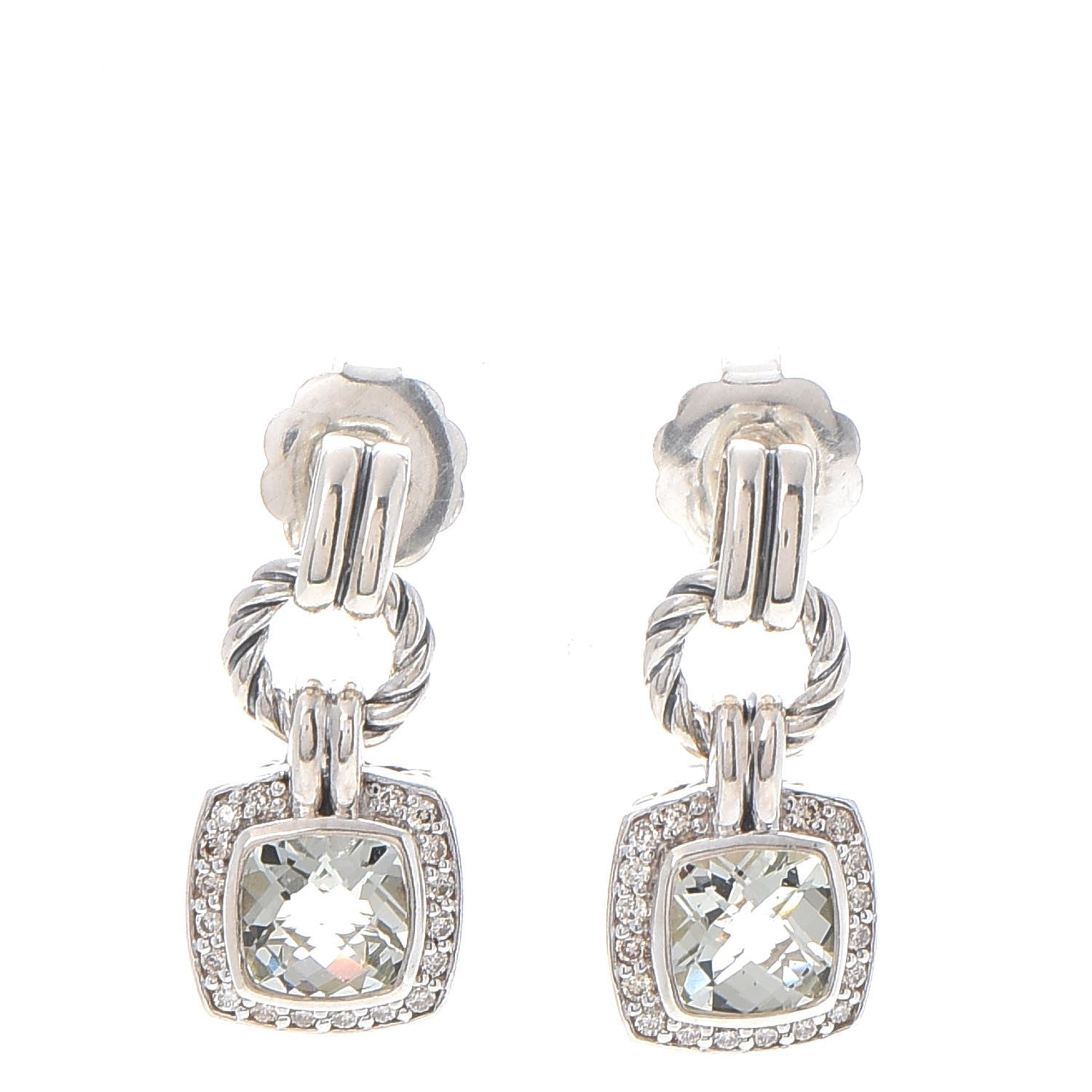 David Yurman Sterling Silver Diamond Prasiolite Petite Albion Drop Earrings 1 of 5
