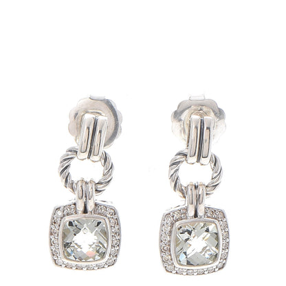 David Yurman Sterling Silver Diamond Prasiolite Petite Albion Drop Earrings 1 of 5
