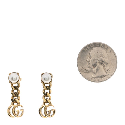 Gucci Metal Pearl Double G Chain Drop Earrings Gold 2 of 5