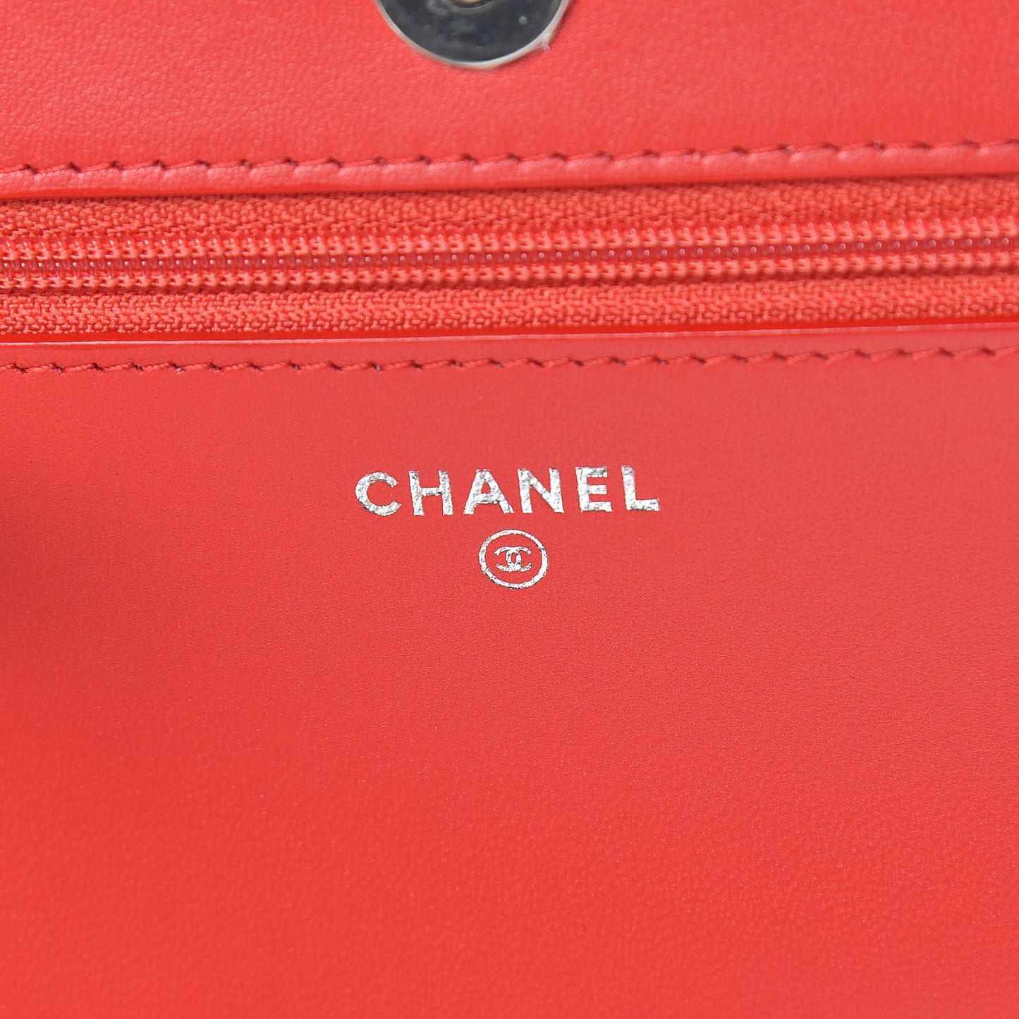 Lambskin Chevron Quilted Studded Wallet On Chain WOC Light Red