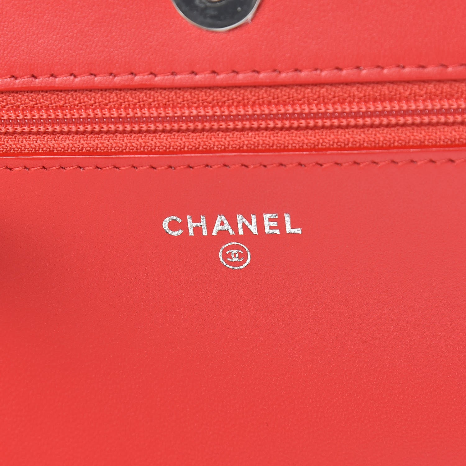 Chanel Lambskin Chevron Quilted Studded Wallet On Chain WOC Light Red 6 of 15