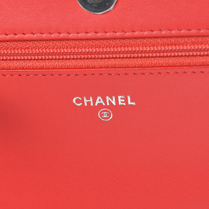 Chanel Lambskin Chevron Quilted Studded Wallet On Chain WOC Light Red 6 of 15