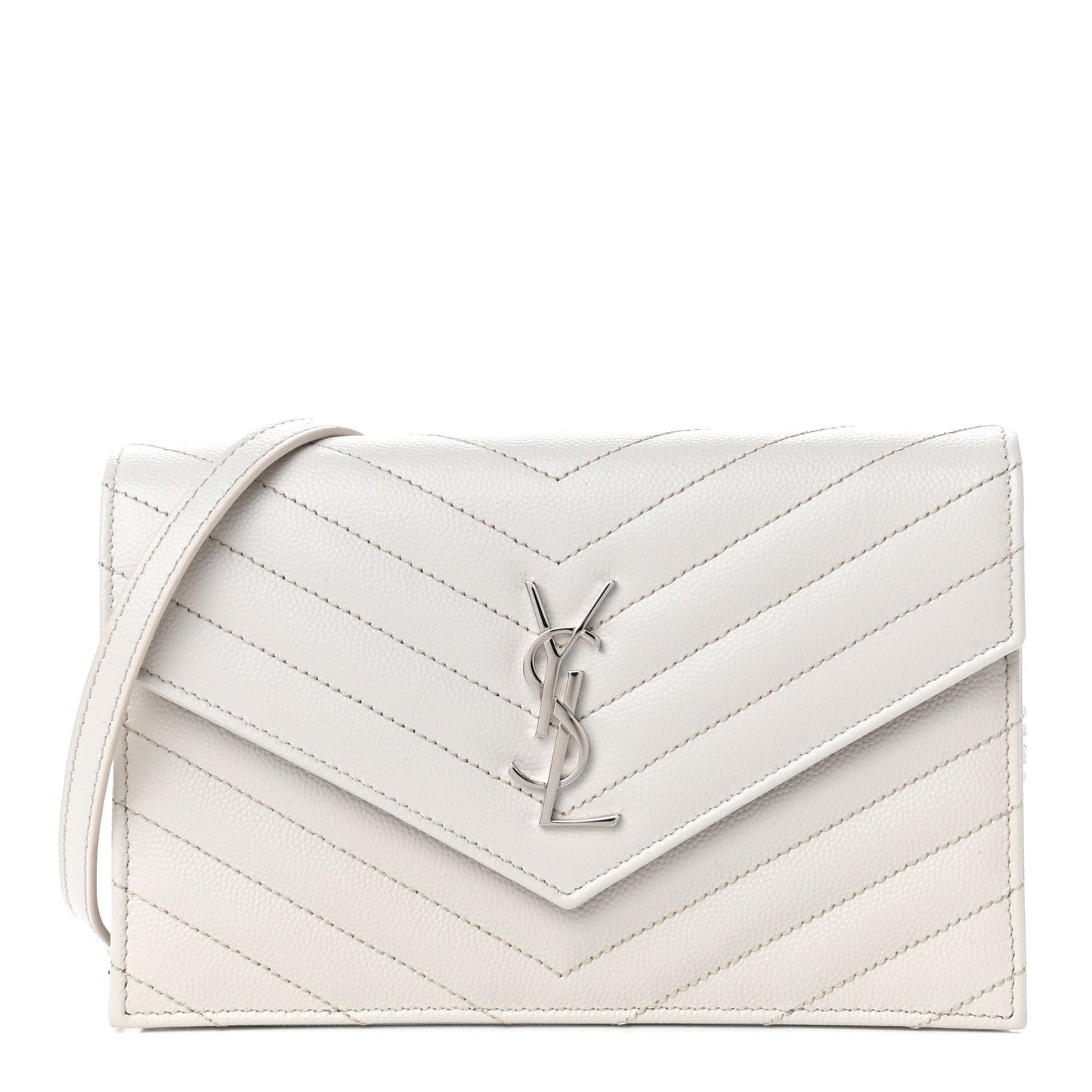 Grain De Poudre Matelasse Chevron Monogram Envelope Chain Wallet Optical White