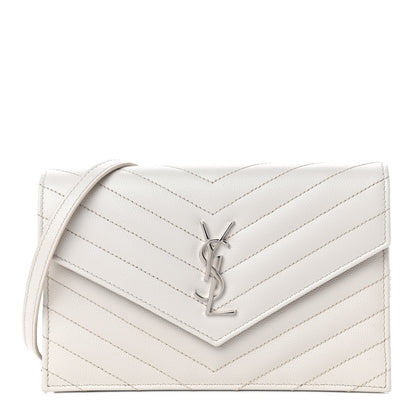 Saint Laurent Grain De Poudre Matelasse Chevron Monogram Envelope Chain Wallet Optical White 1 of 4