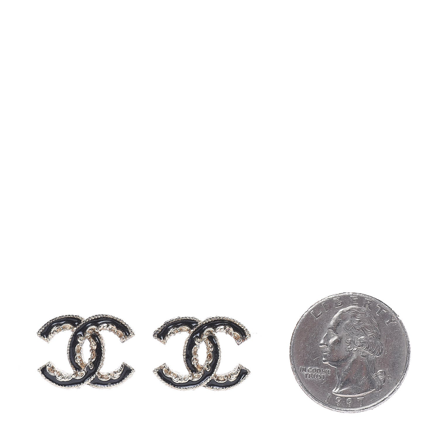 Chanel Enamel CC Baroque Earrings Black Gold 2 of 4