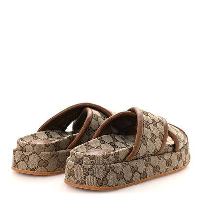 Gucci Monogram GG Calfskin Angelina Platform 55mm Slide Sandals 38.5 Camel Ebony 5 of 11