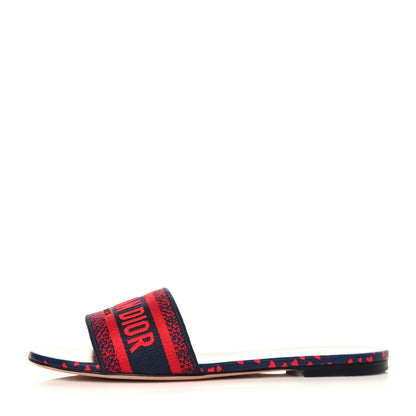 Christian Dior Canvas Pop Heart I Love Paris Embroidered Dway Flat Slide Sandals 41 Deep Blue Red 1 of 7