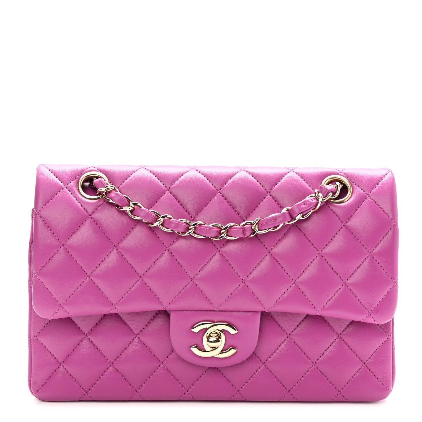 Lambskin Quilted Small Double Flap Purple