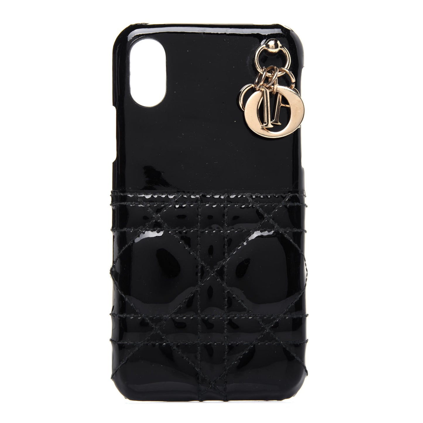 Patent Tech Calfskin Cannage Lady Dior Tech iPhone X XS Case Black