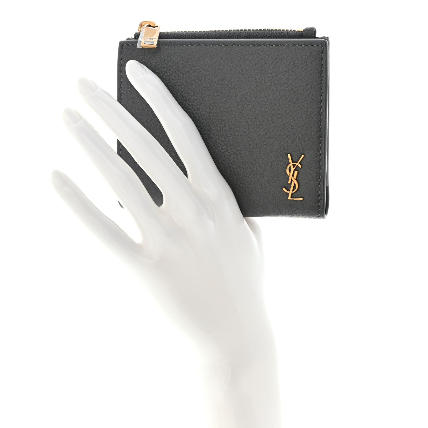 Saint Laurent Calfskin Compact Zip Wallet Storm 2 of 9