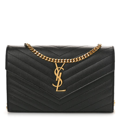 Saint Laurent Grain De Poudre Matelasse Chevron Monogram Chain Wallet Black 1 of 11