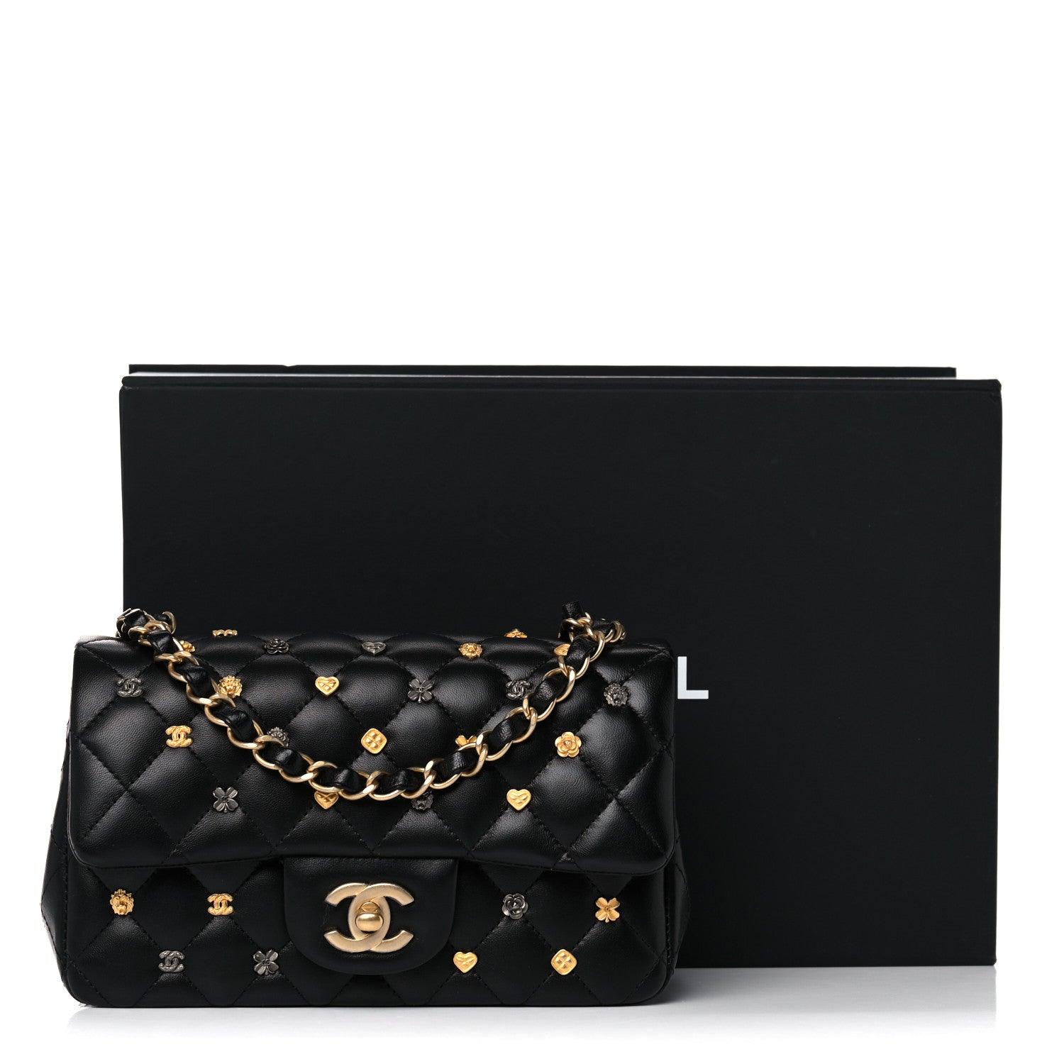 Chanel Lambskin Quilted Studded Mini Rectangular Flap Black 11 of 11