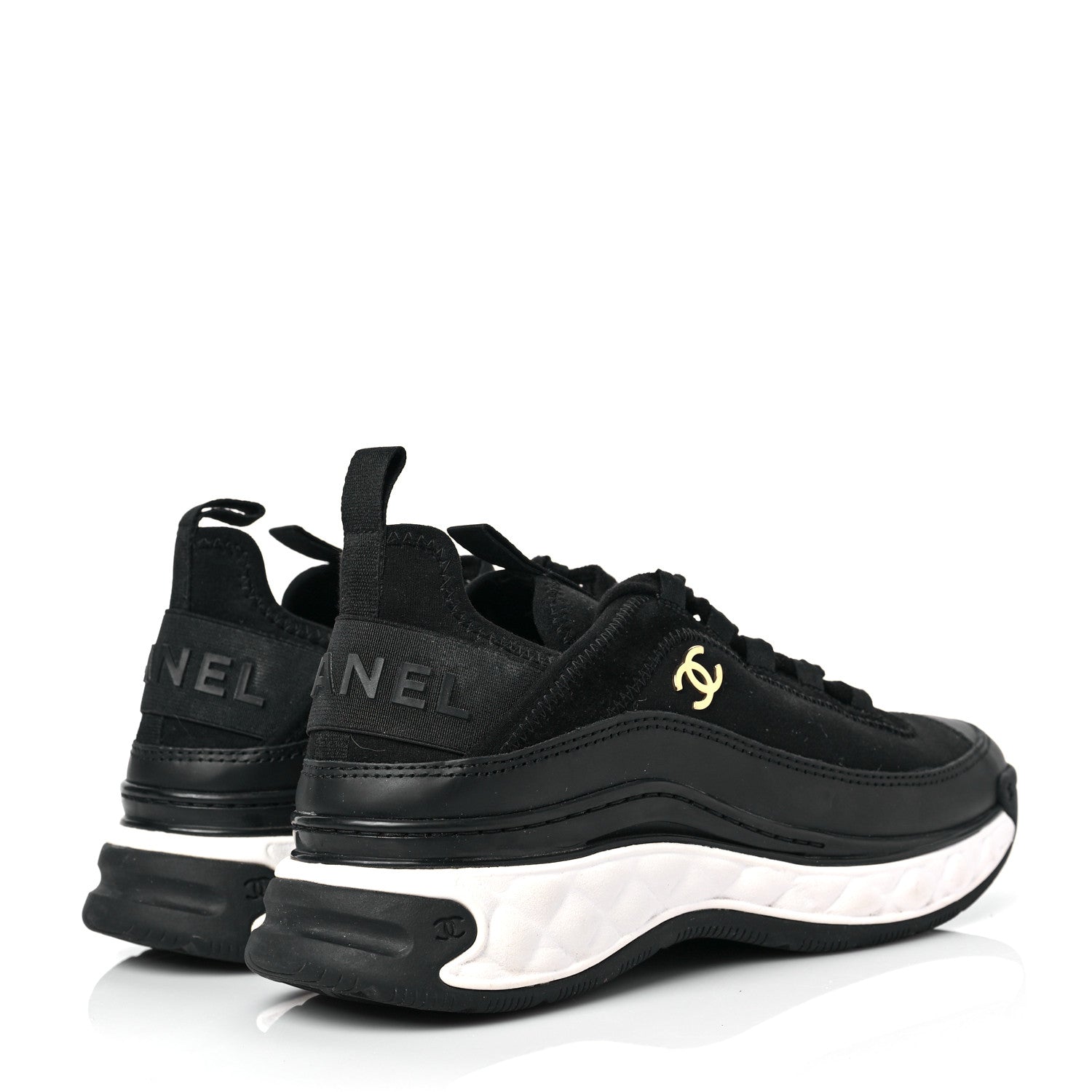 Chanel Velvet Calfskin Mixed Fibers CC Sneakers 36.5 Black 4 of 8