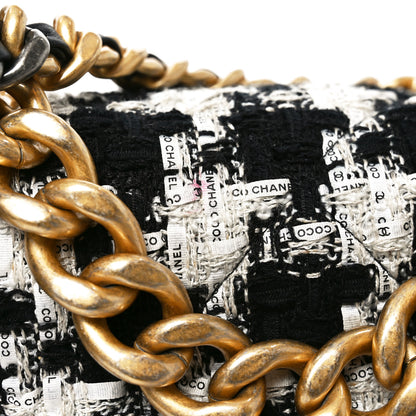 Chanel Tweed Quilted Large Chanel 19 Flap Black Ecru White 11 of 11