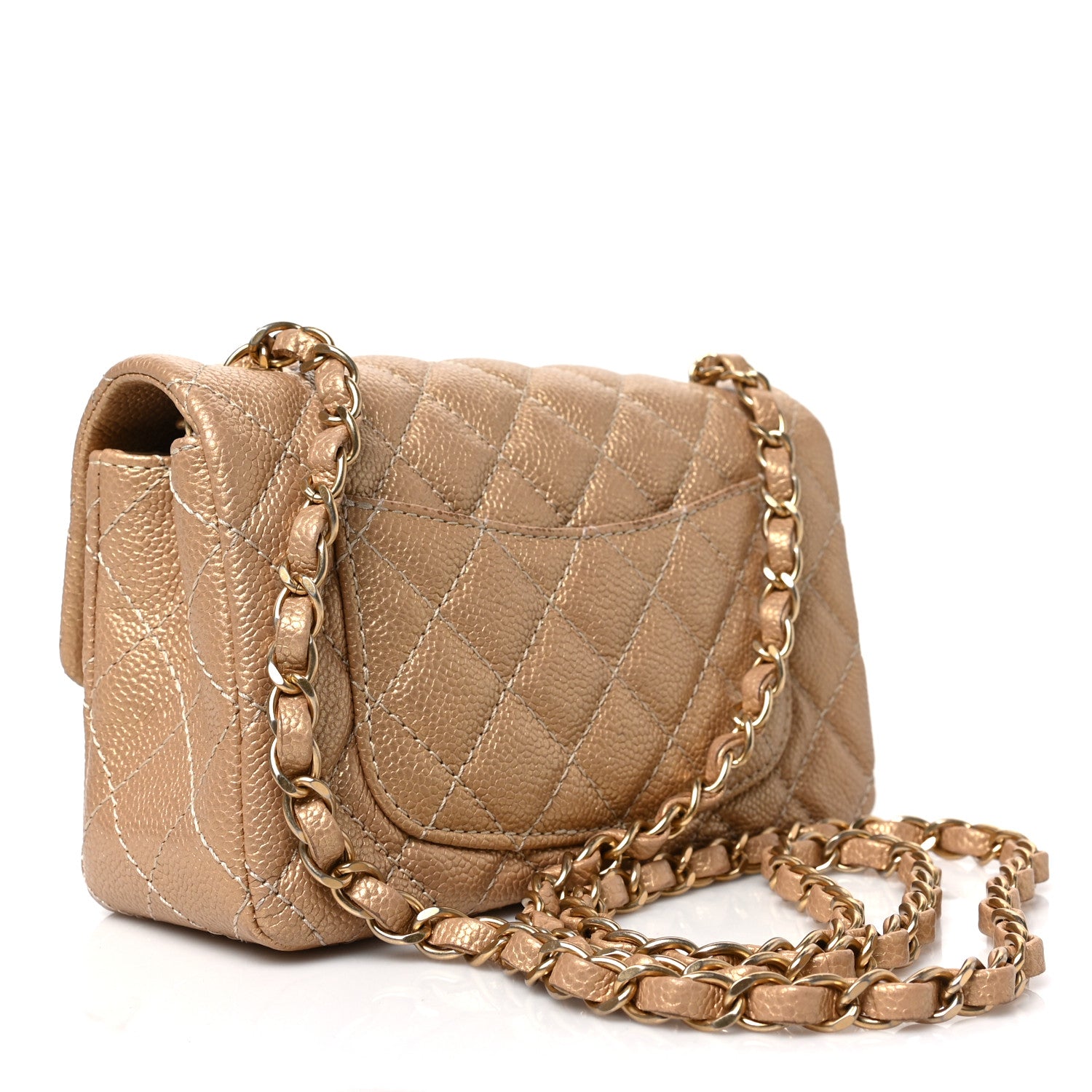 Chanel Pearly Caviar Quilted Mini Rectangular Flap Gold 3 of 9