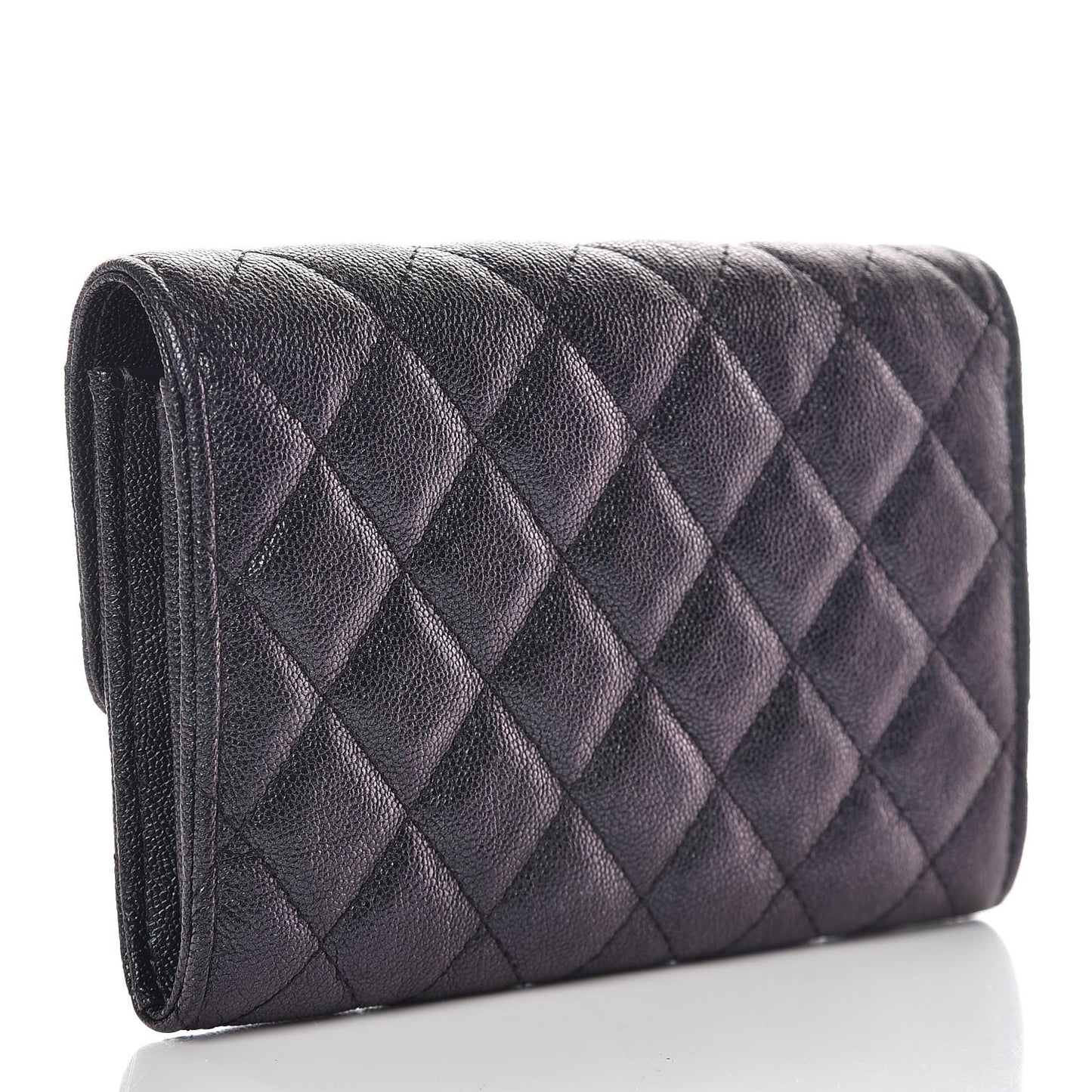 Iridescent Caviar Quilted Medium Flap Wallet Black