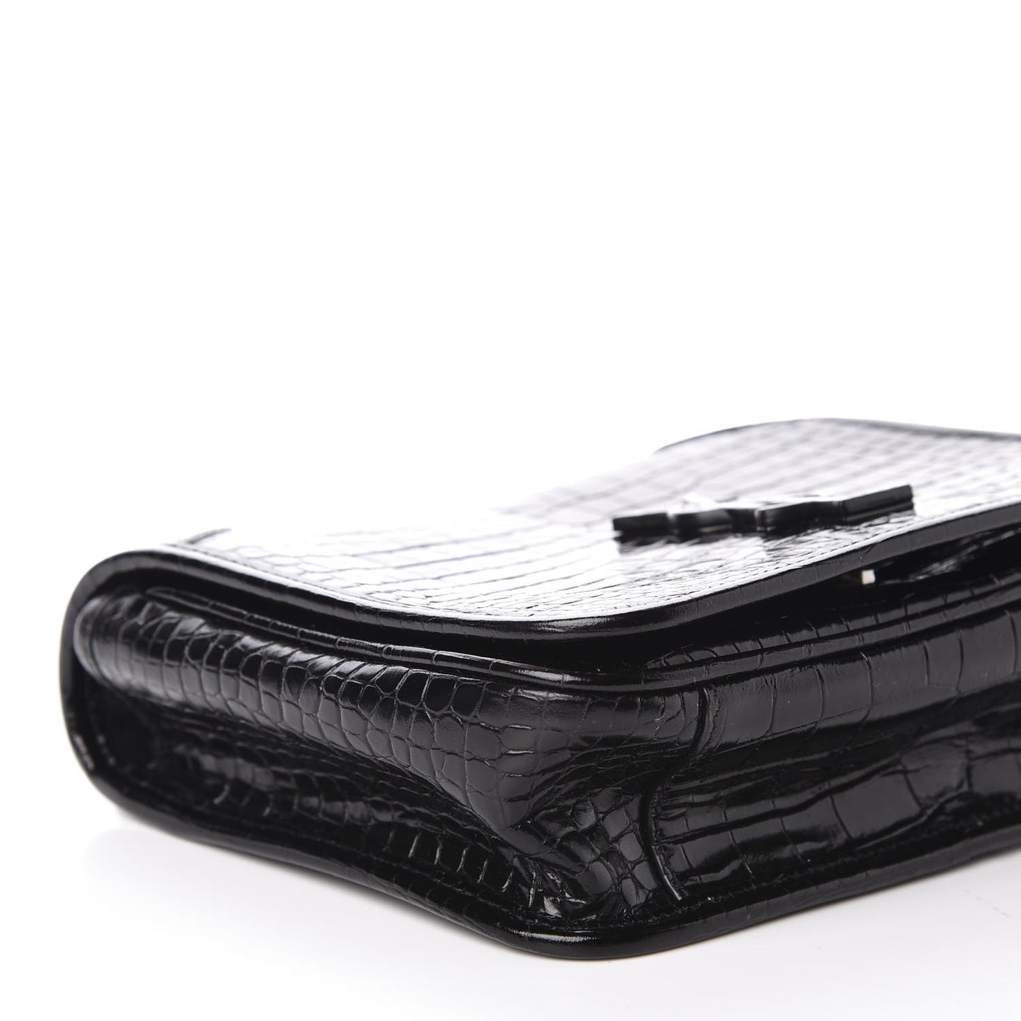 Crocodile Embossed Lambskin Matelasse Monogram Niki Chain Wallet Black