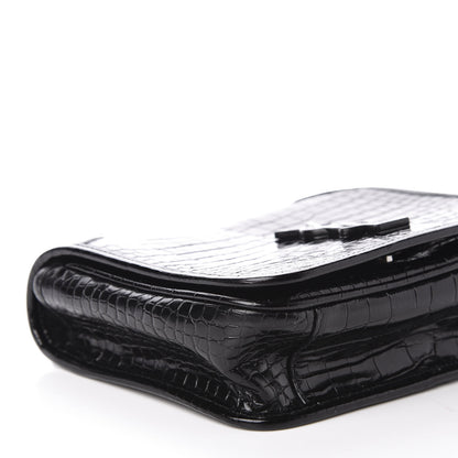 Saint Laurent Crocodile Embossed Lambskin Matelasse Monogram Niki Chain Wallet Black 7 of 10