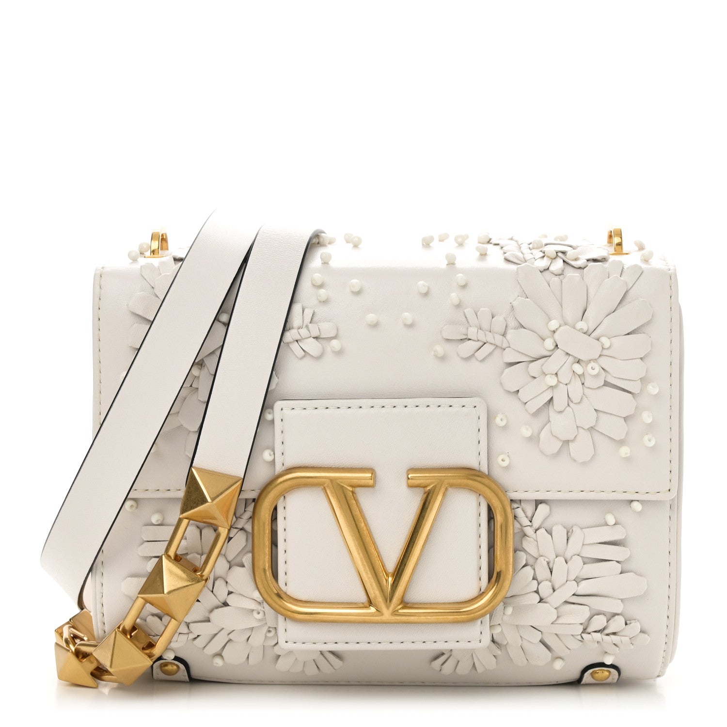Valentino Garavani Nappa Floral Applique Vlogo Shoulder Bag White 1 of 9