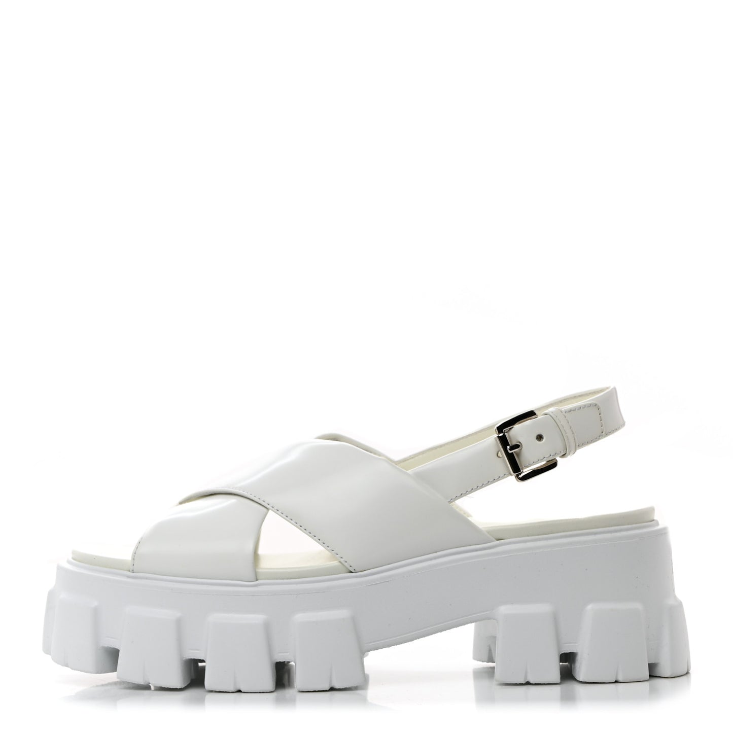 Spazzolato Metal Triangle Logo Padded Monolith 55mm Slingback Sandals 38 White