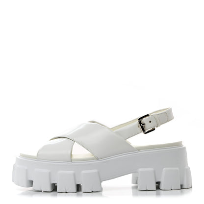 Prada Spazzolato Metal Triangle Logo Padded Monolith 55mm Slingback Sandals 38 White 1 of 9