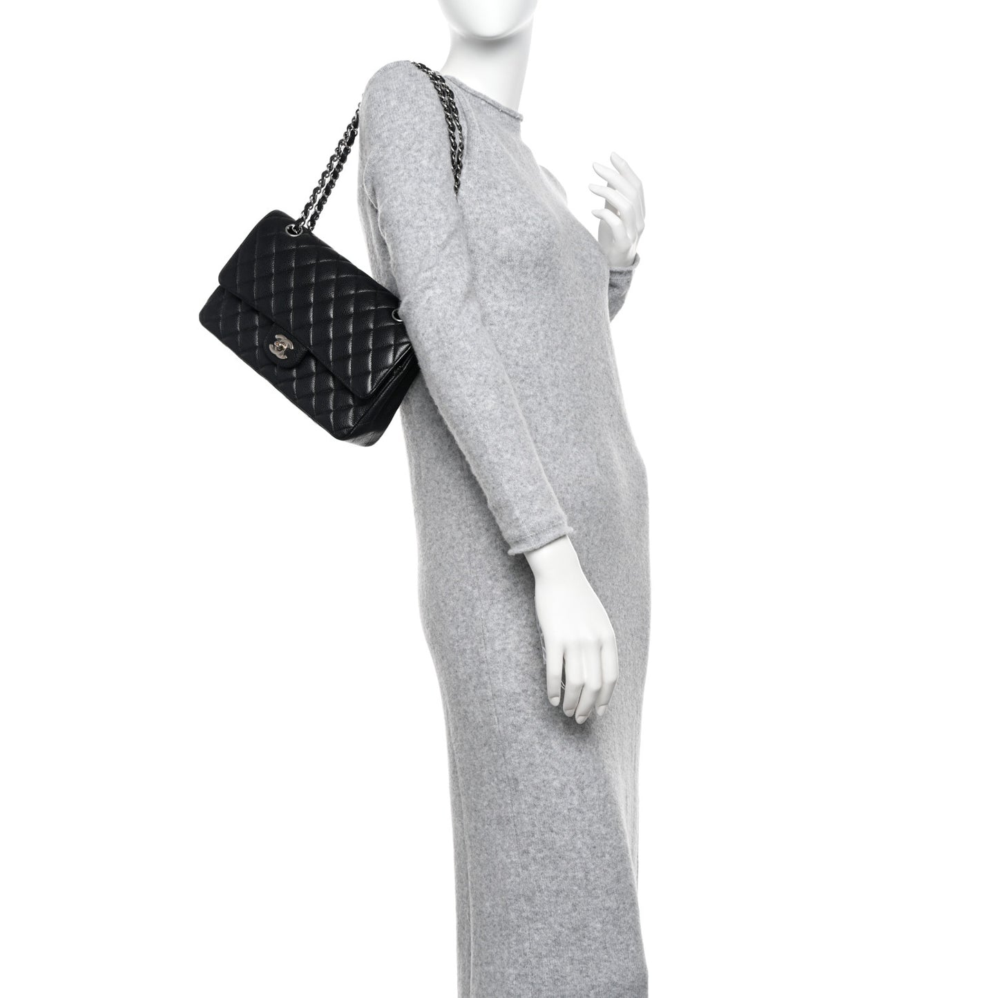 Caviar Quilted Medium Double Flap Black