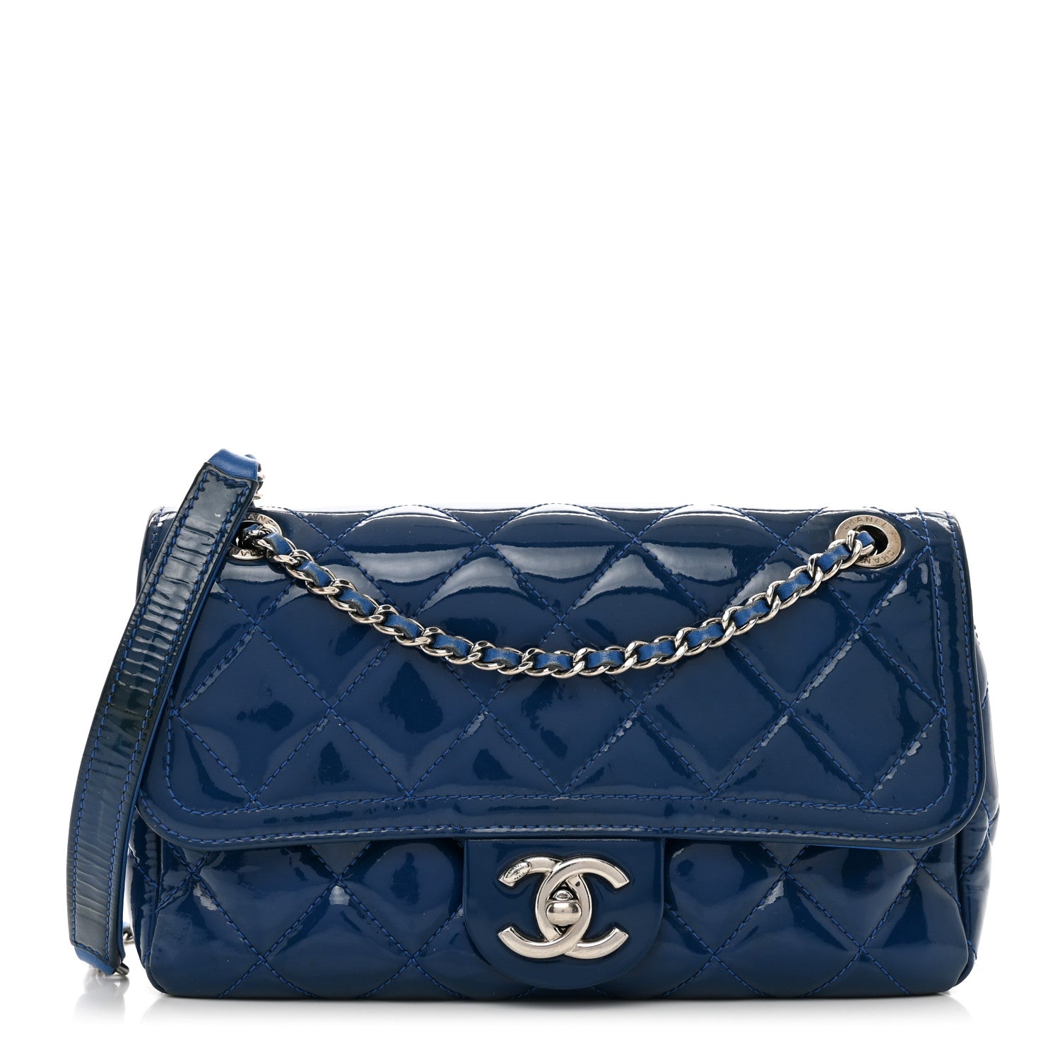 Chanel Patent Quilted Small Coco Shine Flap Blue 1 of 12