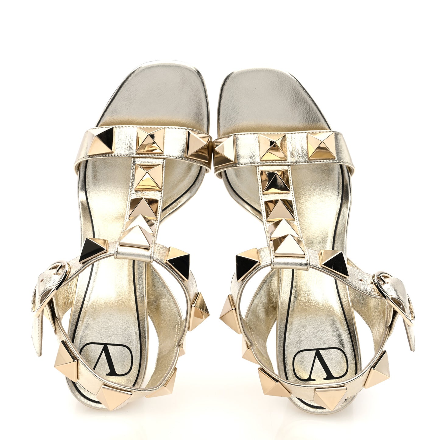 Metallic Calfskin Roman Stud T-Strap 90mm Sandals 37 Gold