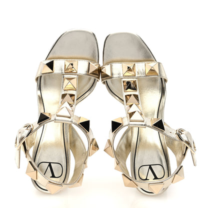 Valentino Garavani Metallic Calfskin Roman Stud T-Strap 90mm Sandals 37 Gold 5 of 7