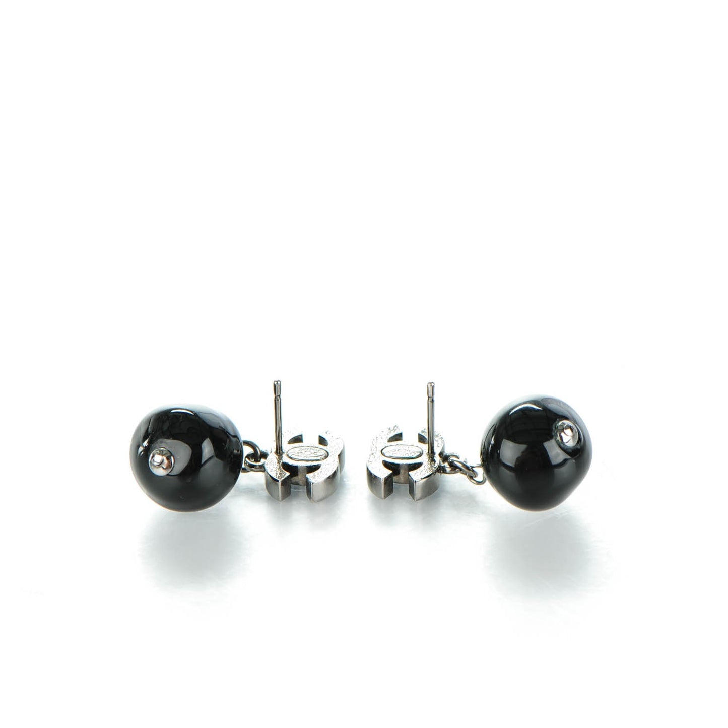 Enamel Resin CC Drop Earrings Black