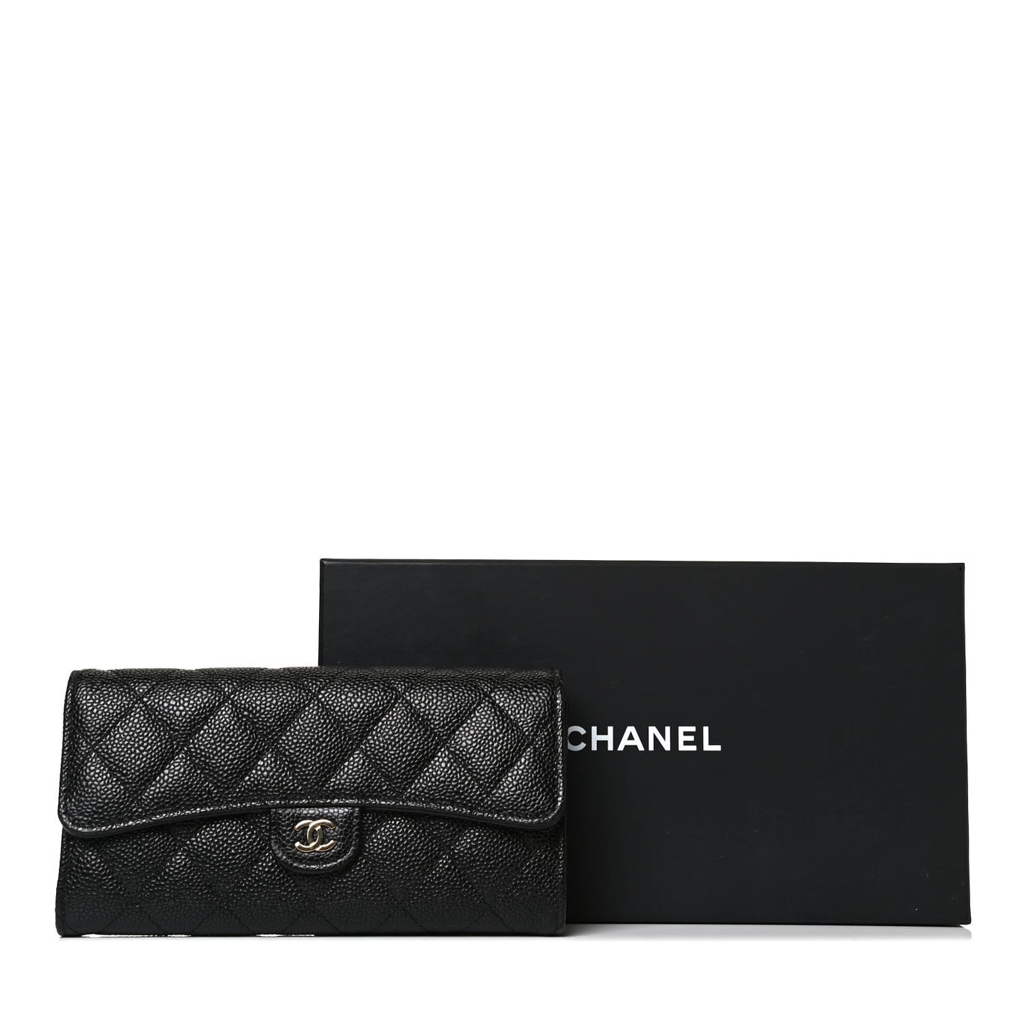 Caviar Quilted Large Gusset Flap Wallet Black