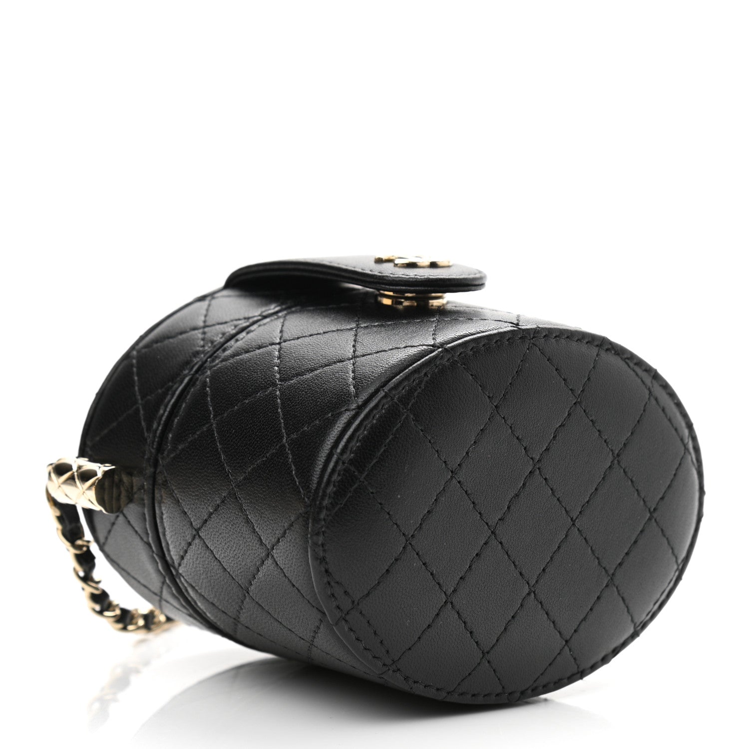 Chanel Lambskin Quilted Mini Round Vanity Case With Chain Black 4 of 11