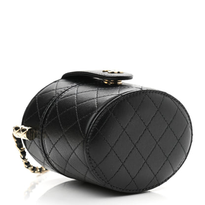 Chanel Lambskin Quilted Mini Round Vanity Case With Chain Black 4 of 11