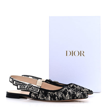 Christian Dior Tweed Ribbon J'Adior Slingback Ballet Flats 40 Black White 11 of 11