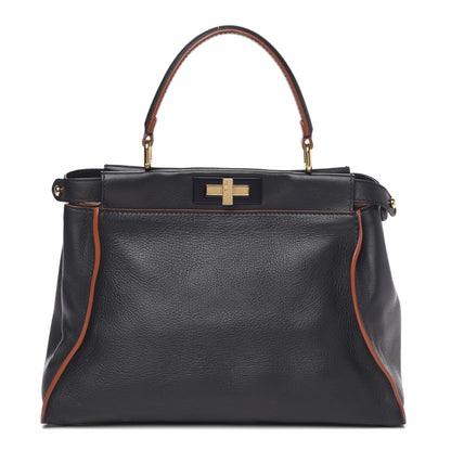Fendi Vitello Seta Burro Medium Peekaboo Iconic Satchel Blue Notte Plaster 1 of 13