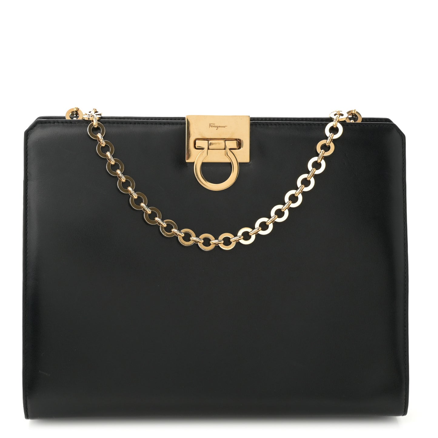 Brushed Calfskin Gancini Trifolio Chain Bag Black
