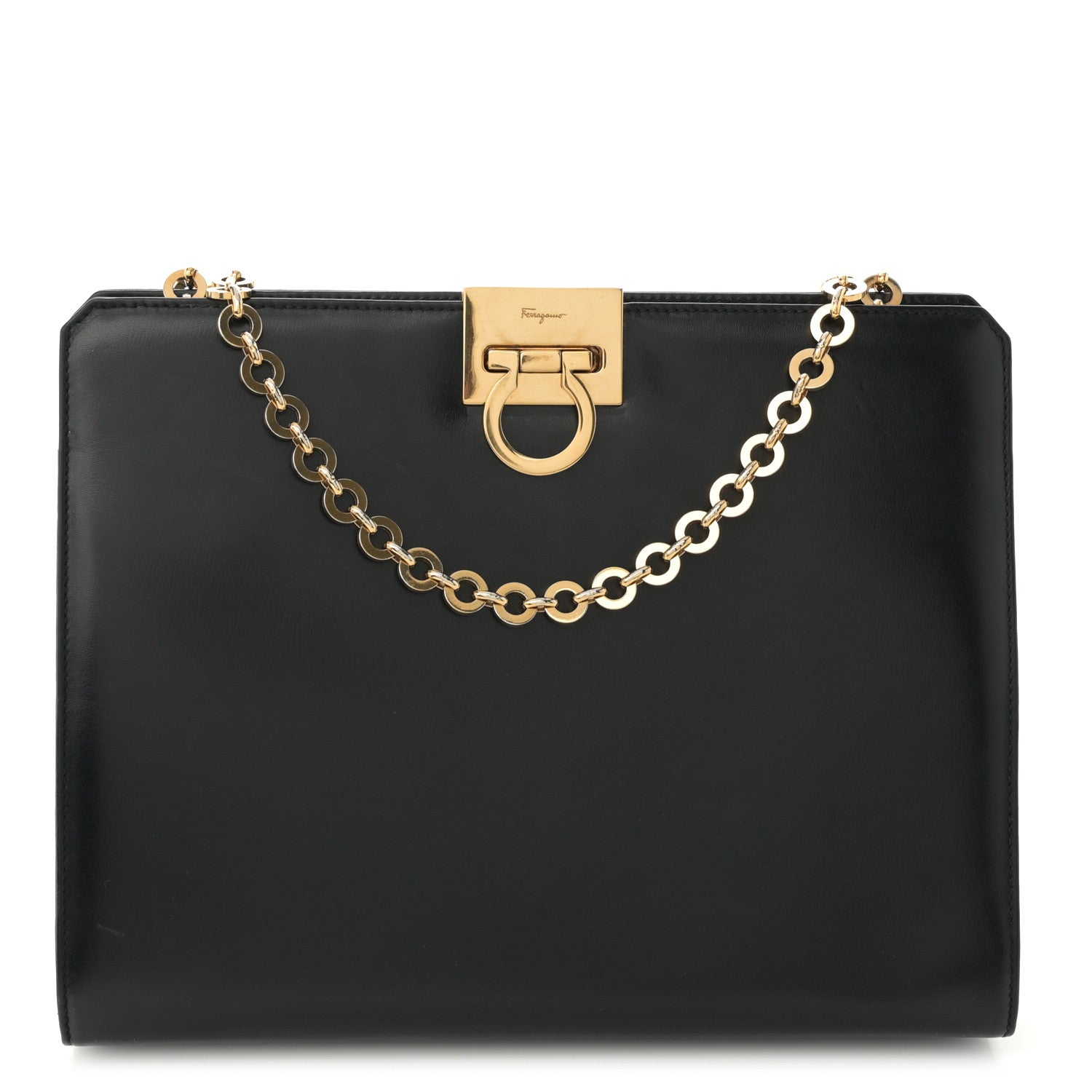 Salvatore Ferragamo Brushed Calfskin Gancini Trifolio Chain Bag Black 1 of 10
