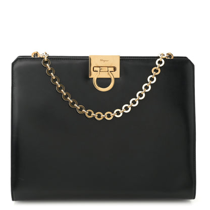 Salvatore Ferragamo Brushed Calfskin Gancini Trifolio Chain Bag Black 1 of 10