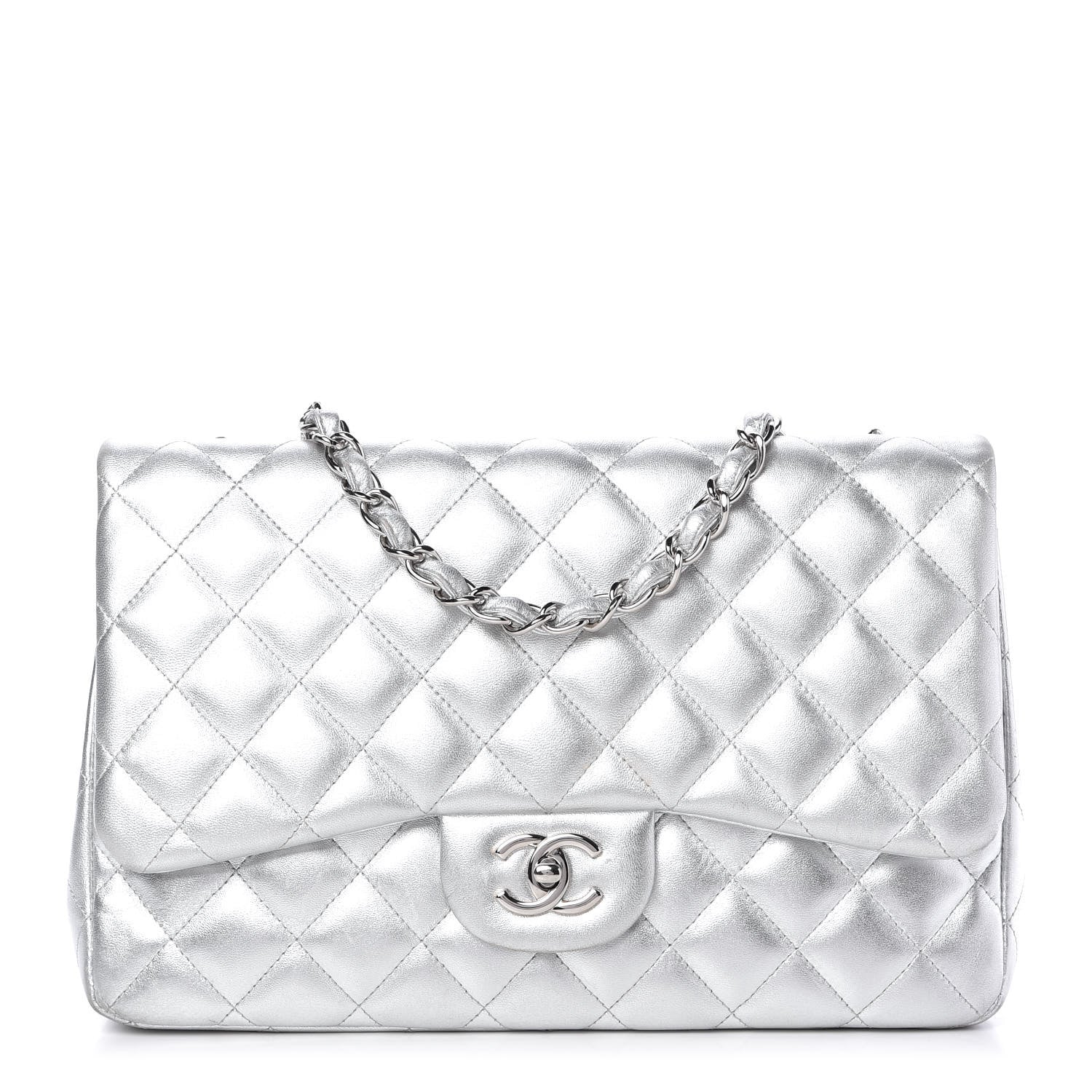 Chanel Metallic Lambskin Quilted Jumbo Single Flap Silver 1 of 10