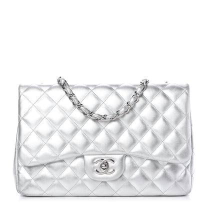 Chanel Metallic Lambskin Quilted Jumbo Single Flap Silver 1 of 10