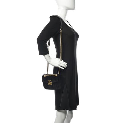 Gucci Velvet Matelasse Mini GG Marmont Shoulder Bag Black 2 of 10
