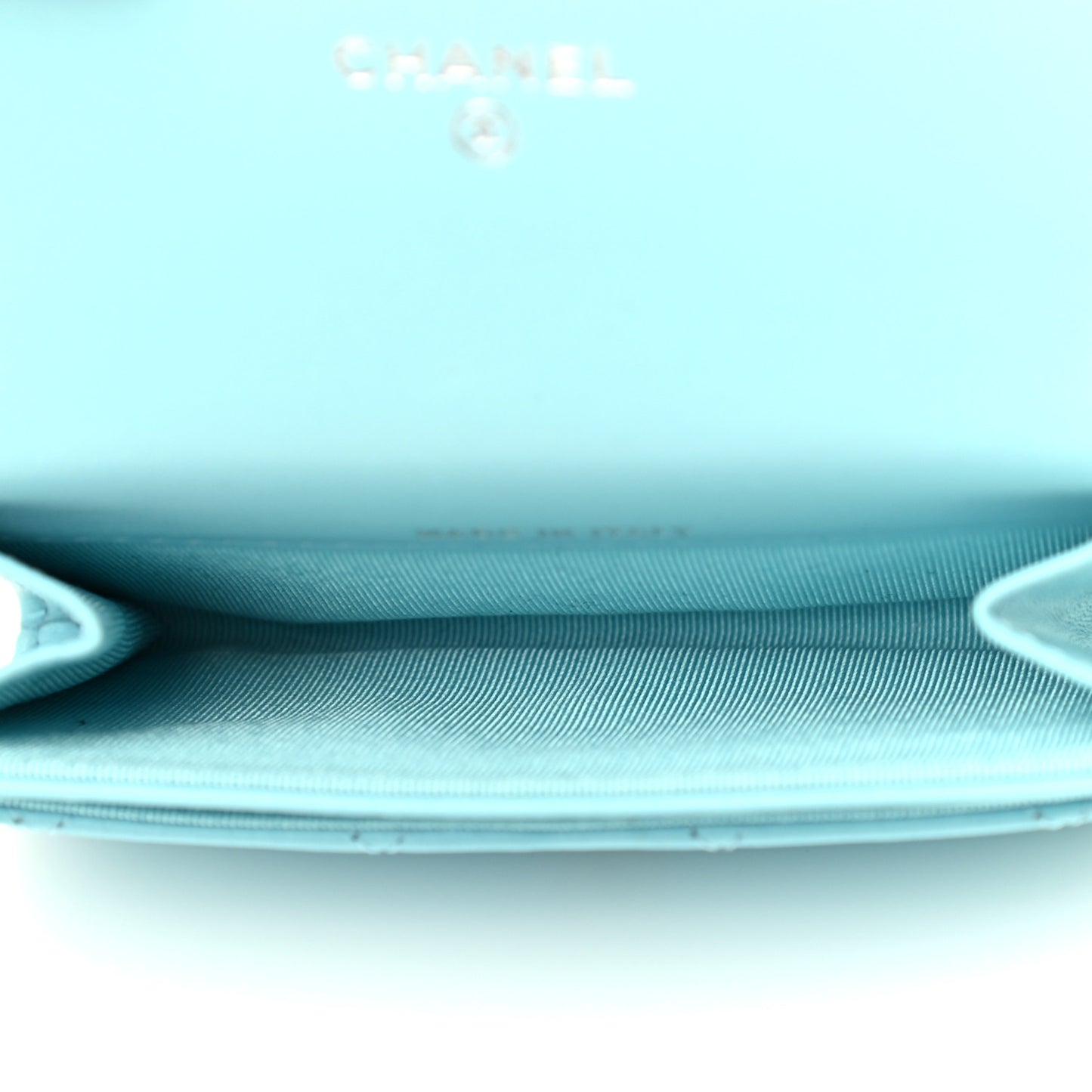 Lambskin Quilted Flap Card Holder Wallet Light Blue