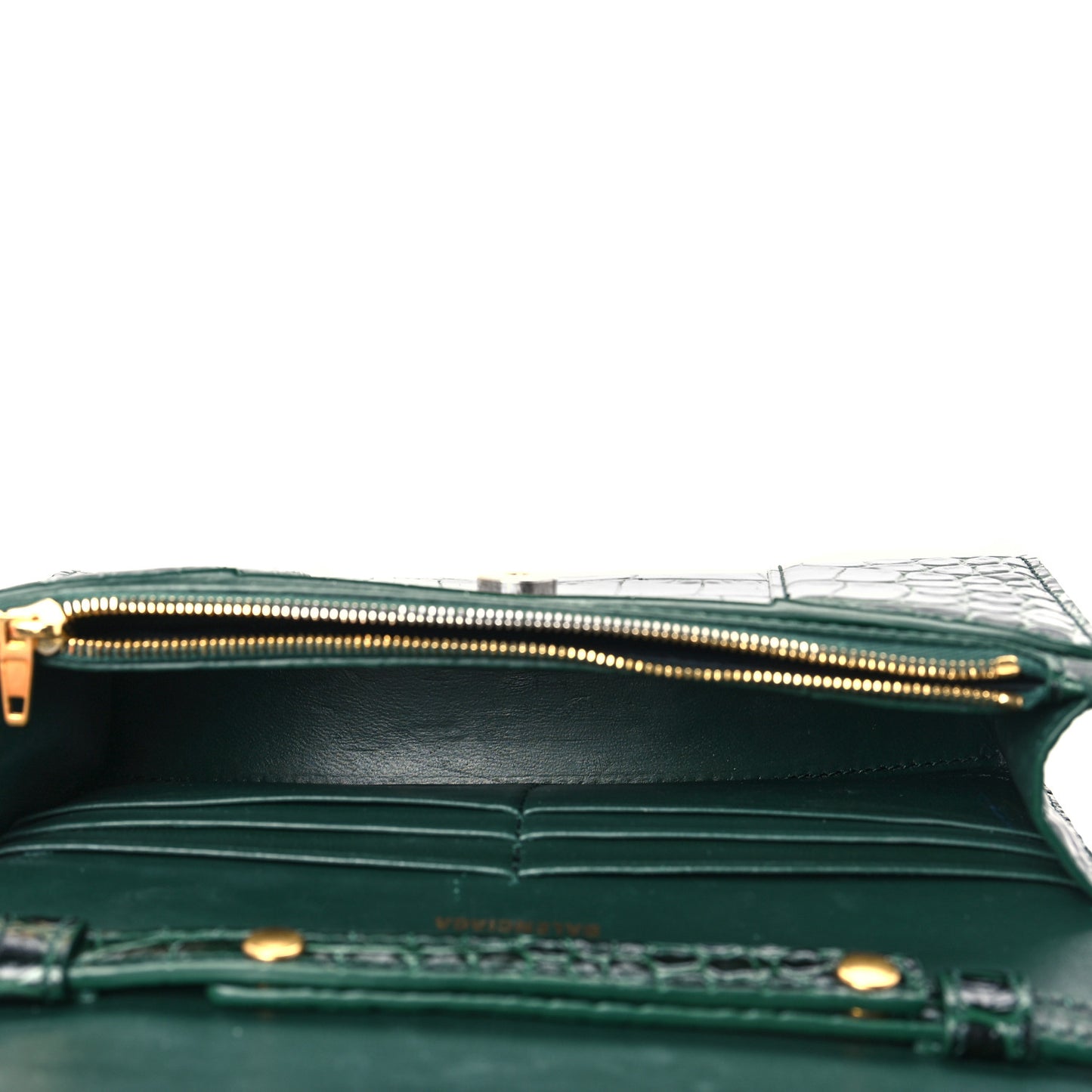 Shiny Calfskin Crocodile Embossed Hourglass Chain Bag Forest Green