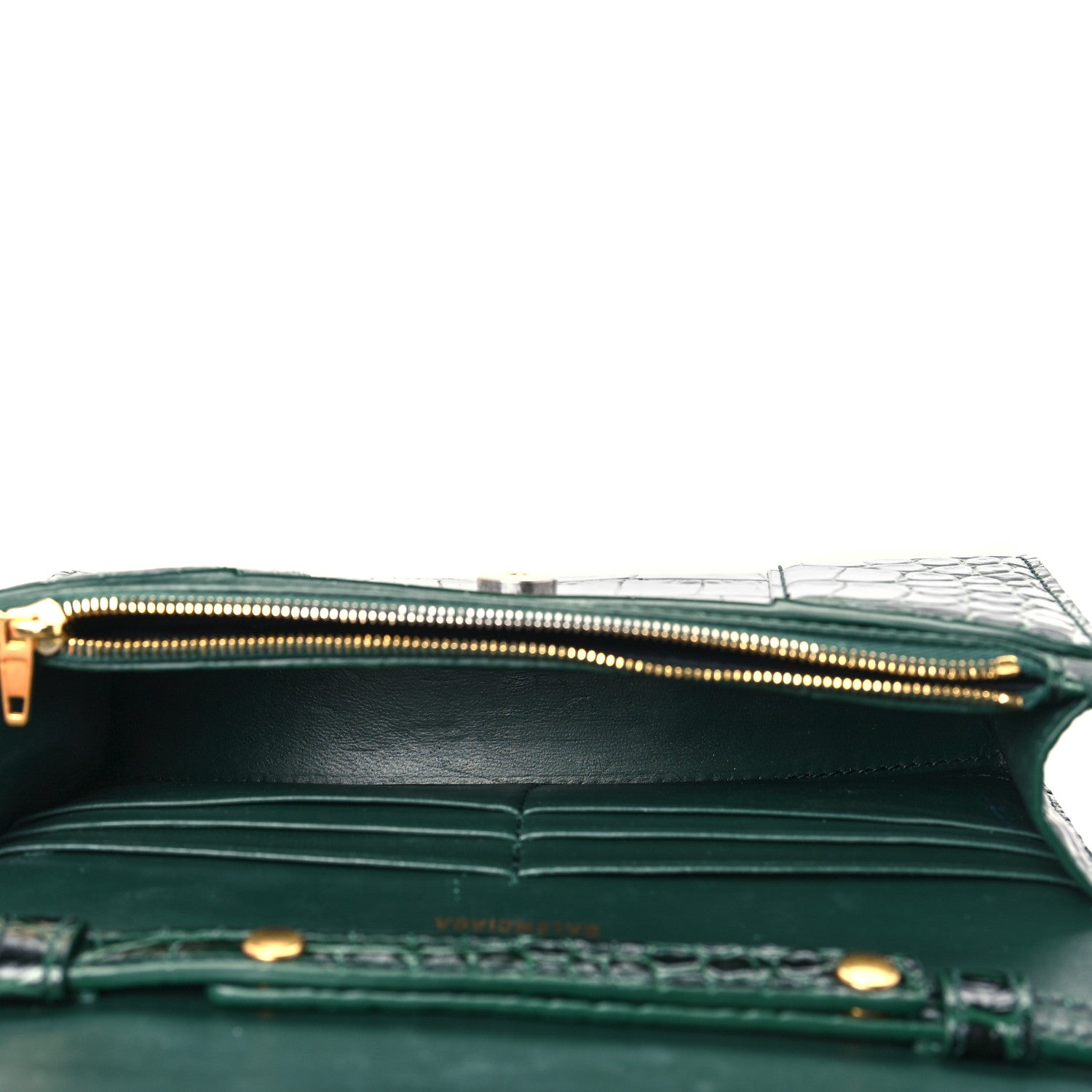 Balenciaga Shiny Calfskin Crocodile Embossed Hourglass Chain Bag Forest Green 3 of 7