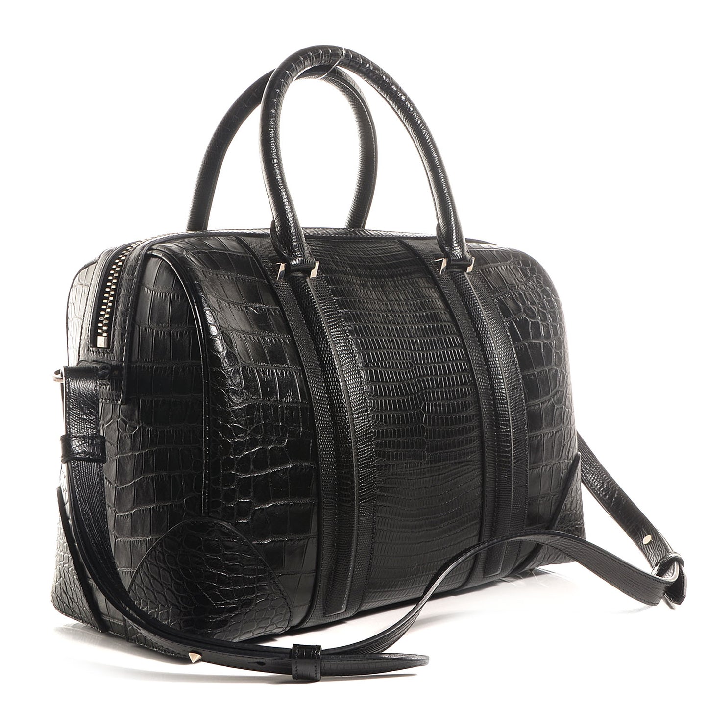 Calfskin Crocodile Embossed Medium Lucrezia Black