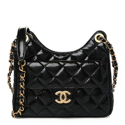 Chanel Shiny Crumpled Calfskin Quilted Small Wavy CC Hobo Black 1 of 10