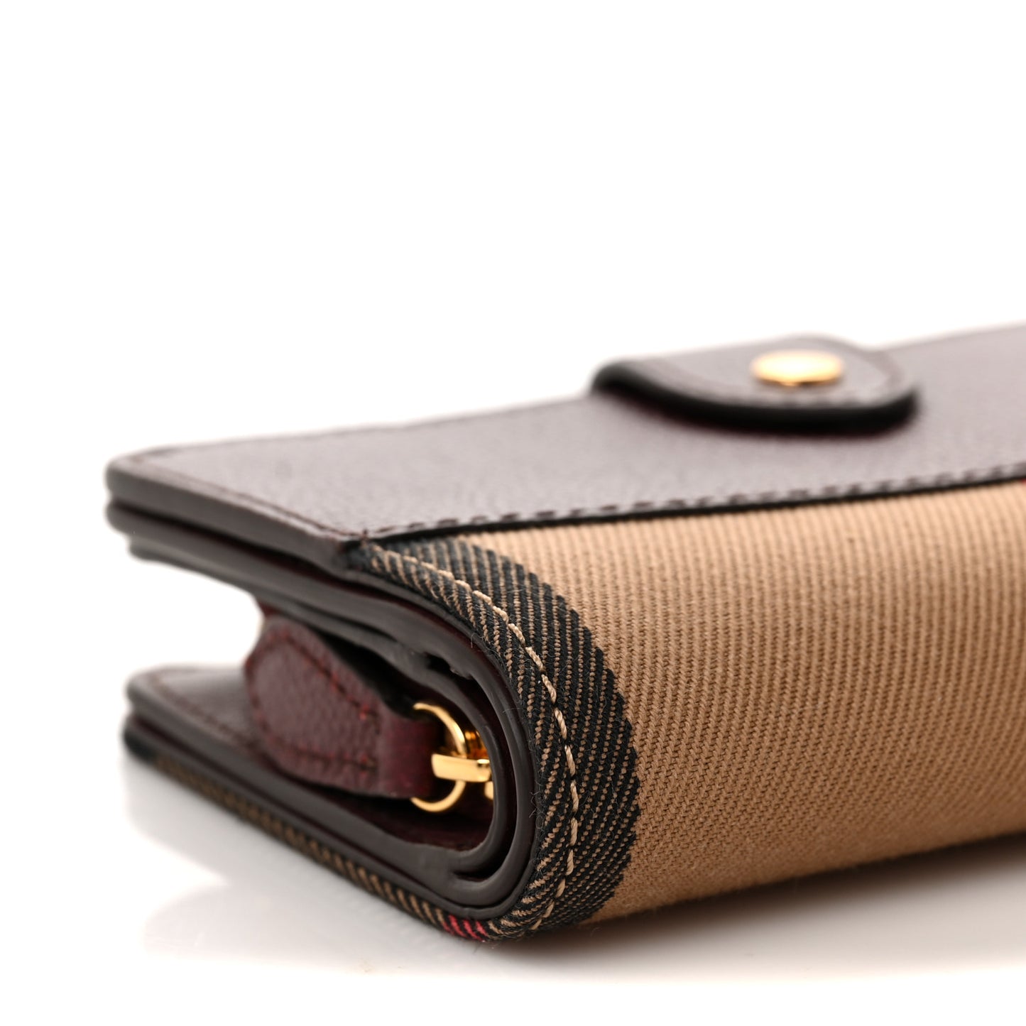 Calfskin House Check Compact Wallet Burgundy